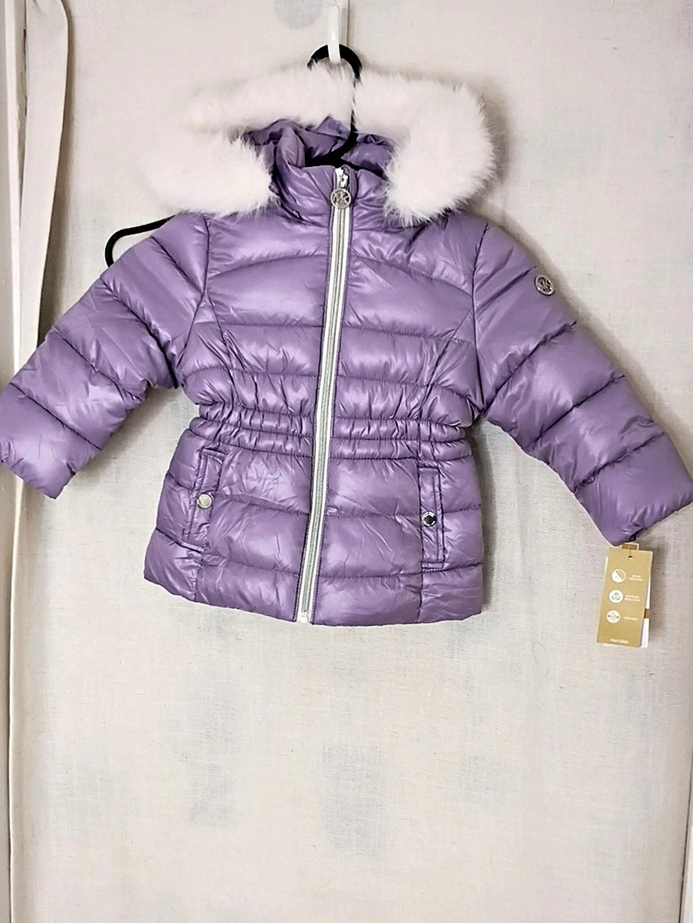 Michael Kors Faux Fur Trim Puffer Jacket Girls Purple NWT
